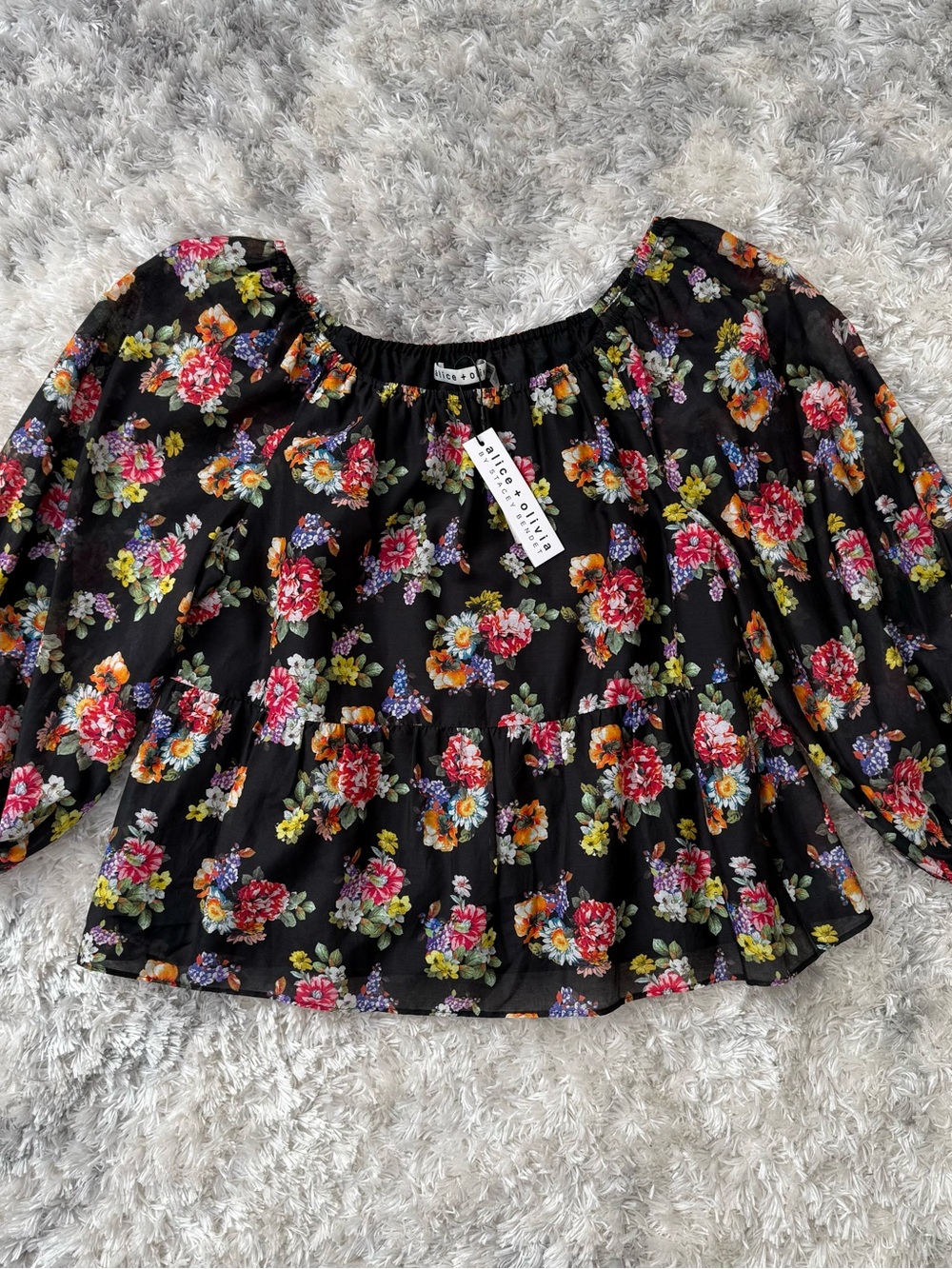 NWT Alice + Olivia Floral Ruffle Peasant Top Size S - Picture 2 of 9